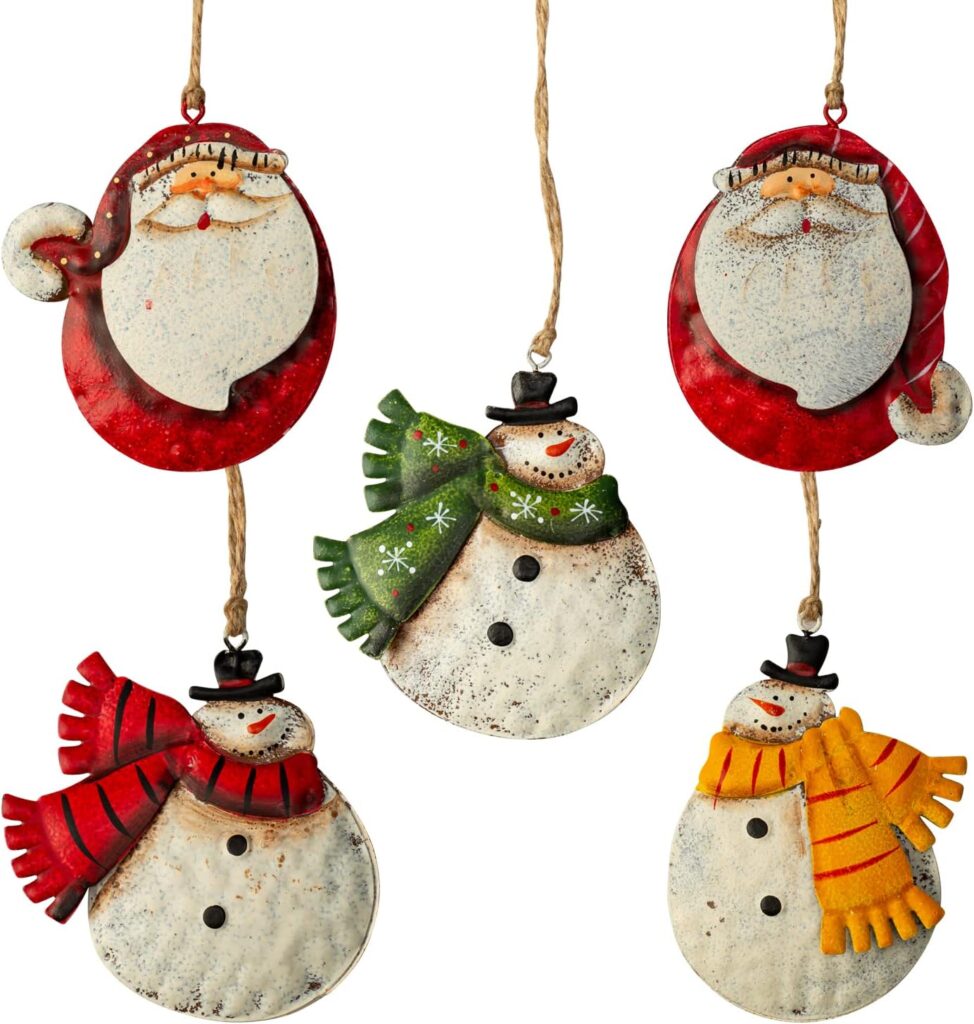 Crafjie Resin Christmas Tree Ornaments 6-Pack Xmas Hanging Ornaments Santa Snowman Christmas Stocking Sleigh Ornaments for Christmas Tree Holiday Decorations, Outdoor Holiday Home Decorations