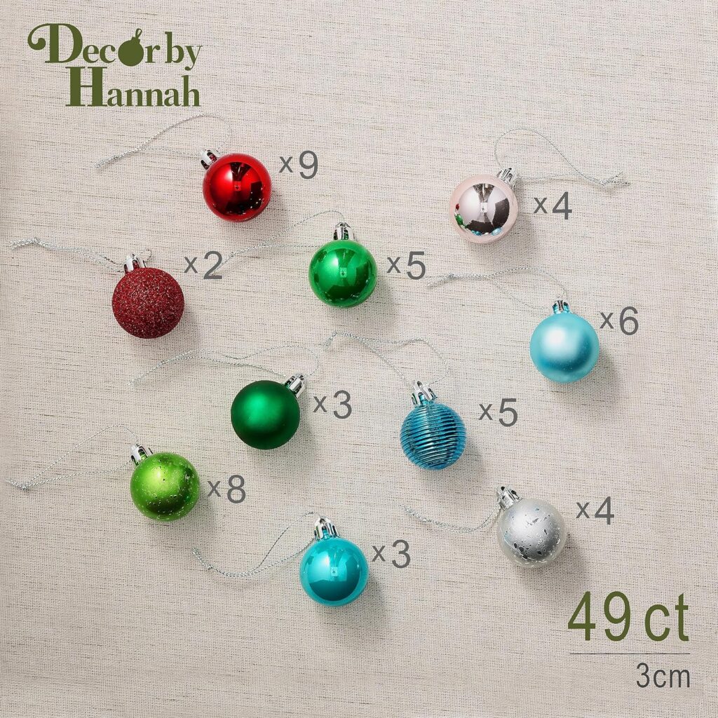 DecorbyHannah 49ct 30mm Christmas Ball Ornaments, Small Black and White Christmas Ornaments, Shatterproof Boho Christmas Tree Ornaments for Mini Xmas Tree, Centerpiece, Table Decoration