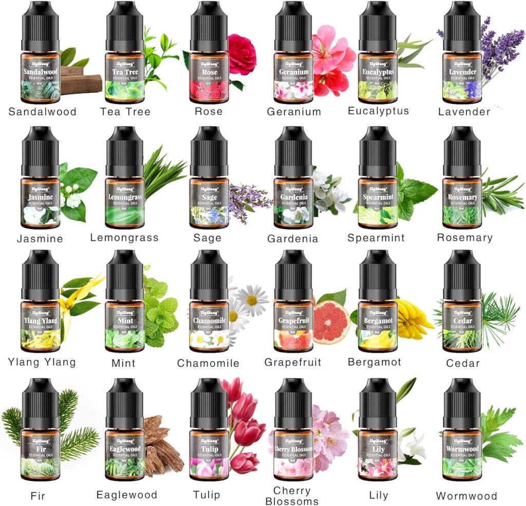 Essential Oils Set, 24 Scents Fragrance Oil for Candle Soap Making, Long Lasting Natural Essential Oil for Diffuser, Humidifier, Scented Oils for Body Massage, DIY Candle Making, 6ml/0.25fl.oz Each