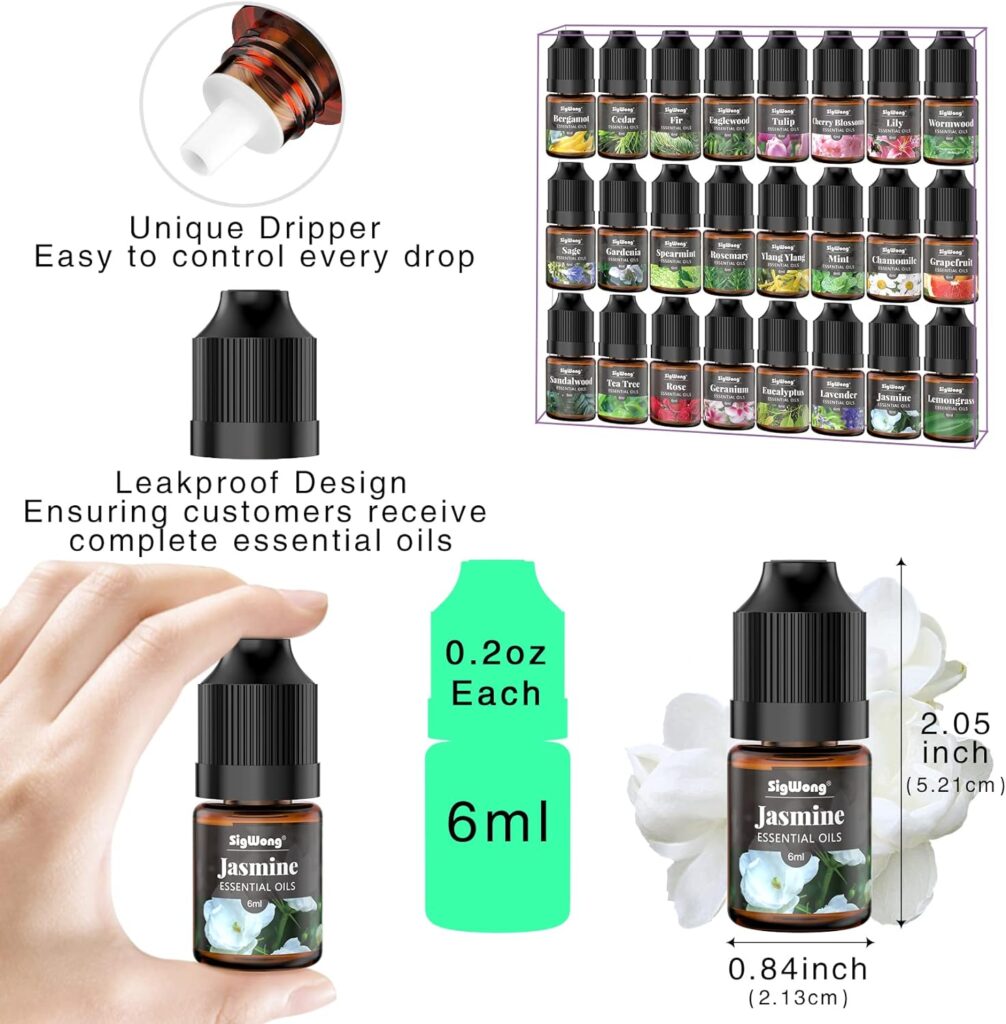 Essential Oils Set, 24 Scents Fragrance Oil for Candle Soap Making, Long Lasting Natural Essential Oil for Diffuser, Humidifier, Scented Oils for Body Massage, DIY Candle Making, 6ml/0.25fl.oz Each