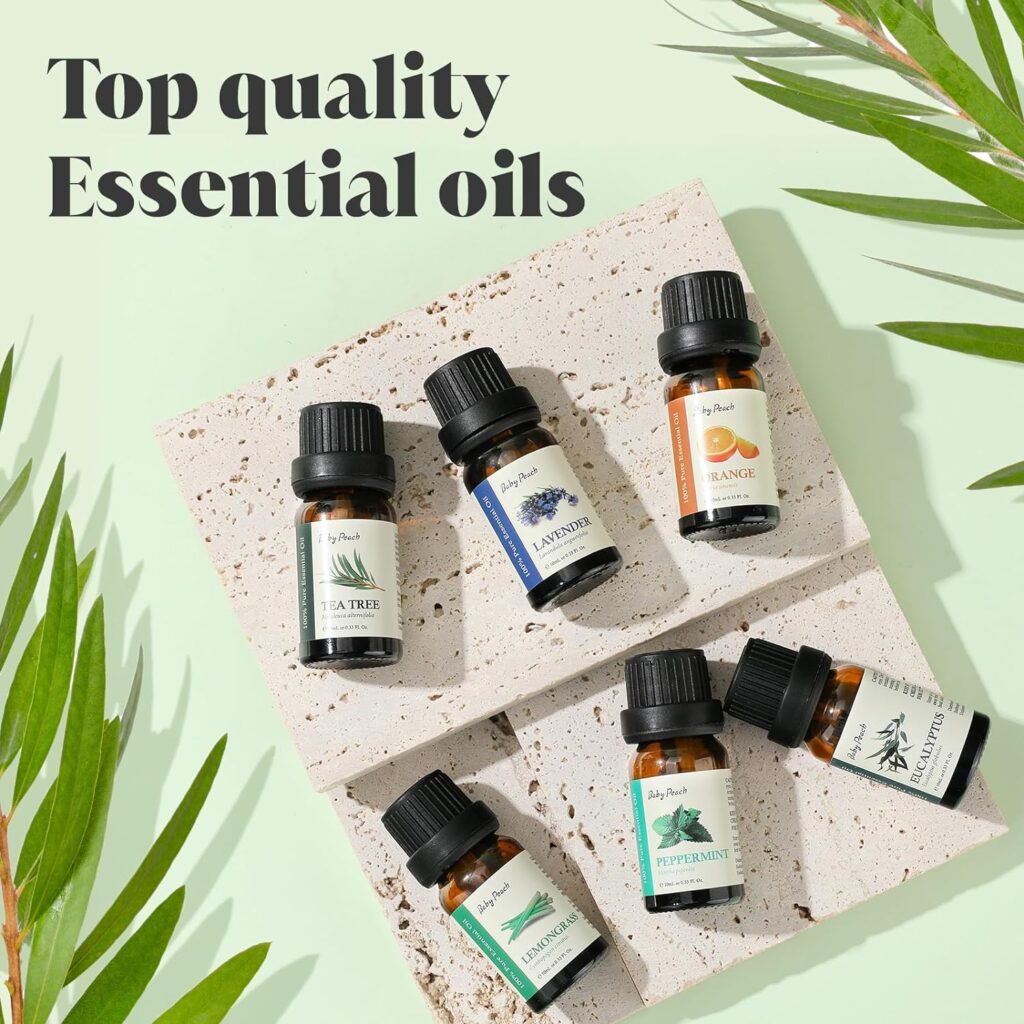 Essential Oils Set - Essential Oils -Top 6 Aromatherapy Oils Perfect for Diffuser, Humidifier, Candle Making,Home Care,Gifts - Lavender, Eucalyptus, Orange, Peppermint, Lemongrass, Tea Tree (10ml)