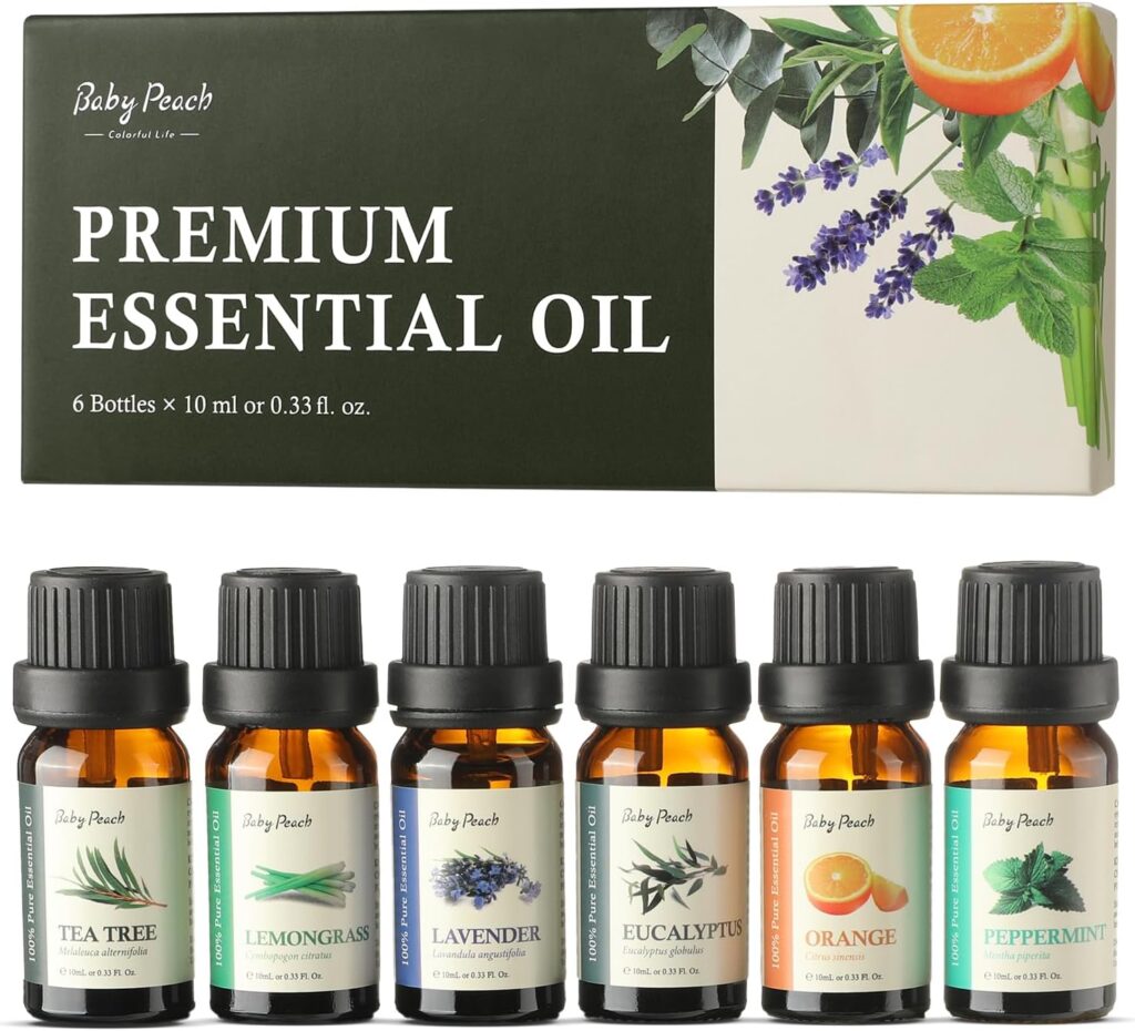 Essential Oils Set - Essential Oils -Top 6 Aromatherapy Oils Perfect for Diffuser, Humidifier, Candle Making,Home Care,Gifts - Lavender, Eucalyptus, Orange, Peppermint, Lemongrass, Tea Tree (10ml)