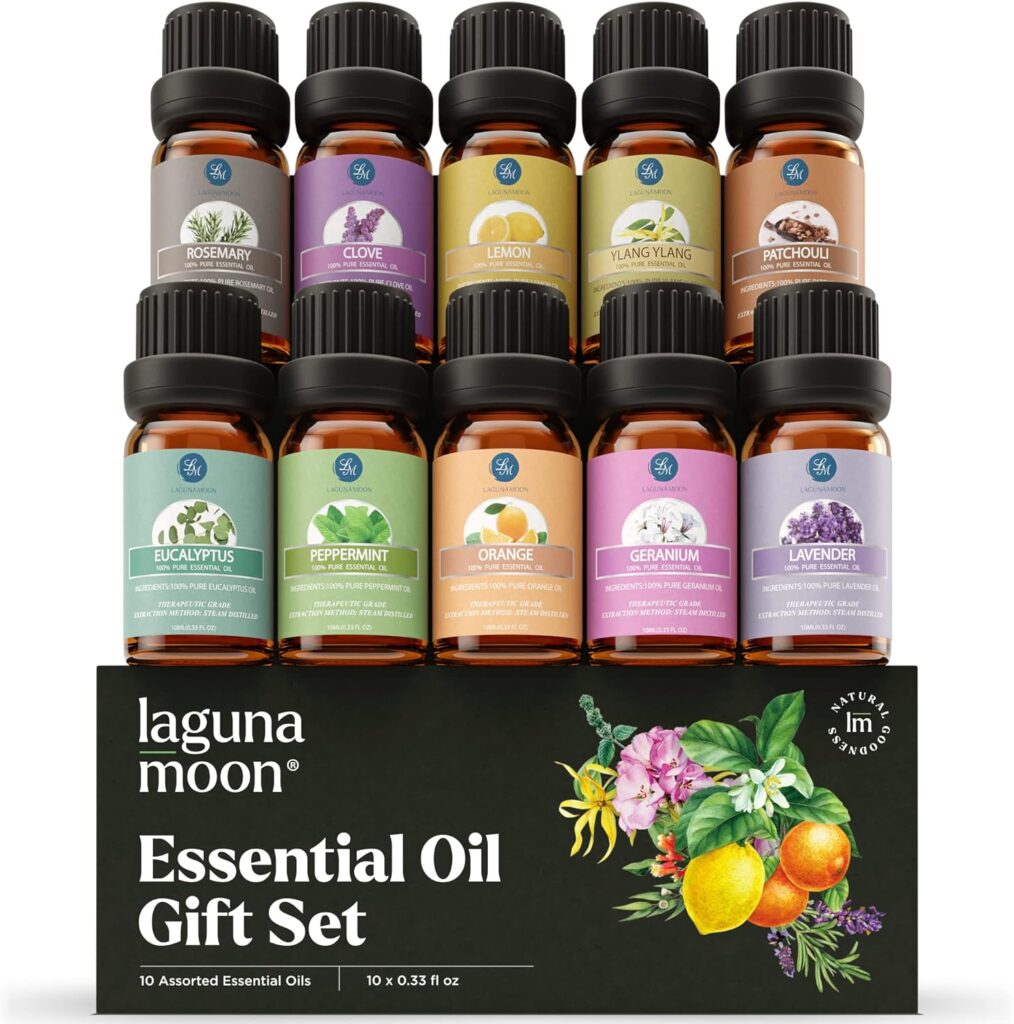 Essential Oils Set - Top 10 Organic Therapeutic-Grade Gift Set Blends for Fragrance, Diffusers, Humidifiers, Aromatherapy, Massages, Office, Soap Scents, Candle Making, Slime - Skin  Hair (10mL)