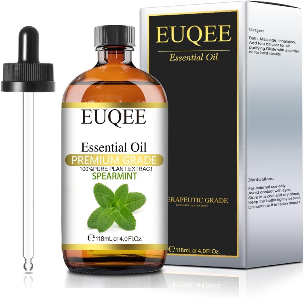 EUQEE Spearmint Essential Oil Premium Grade Spearmint Oil Essential Oil with Glass Dropper, Perfect for Humidifier, Candle Making, Diffusers (118mL/4oz)