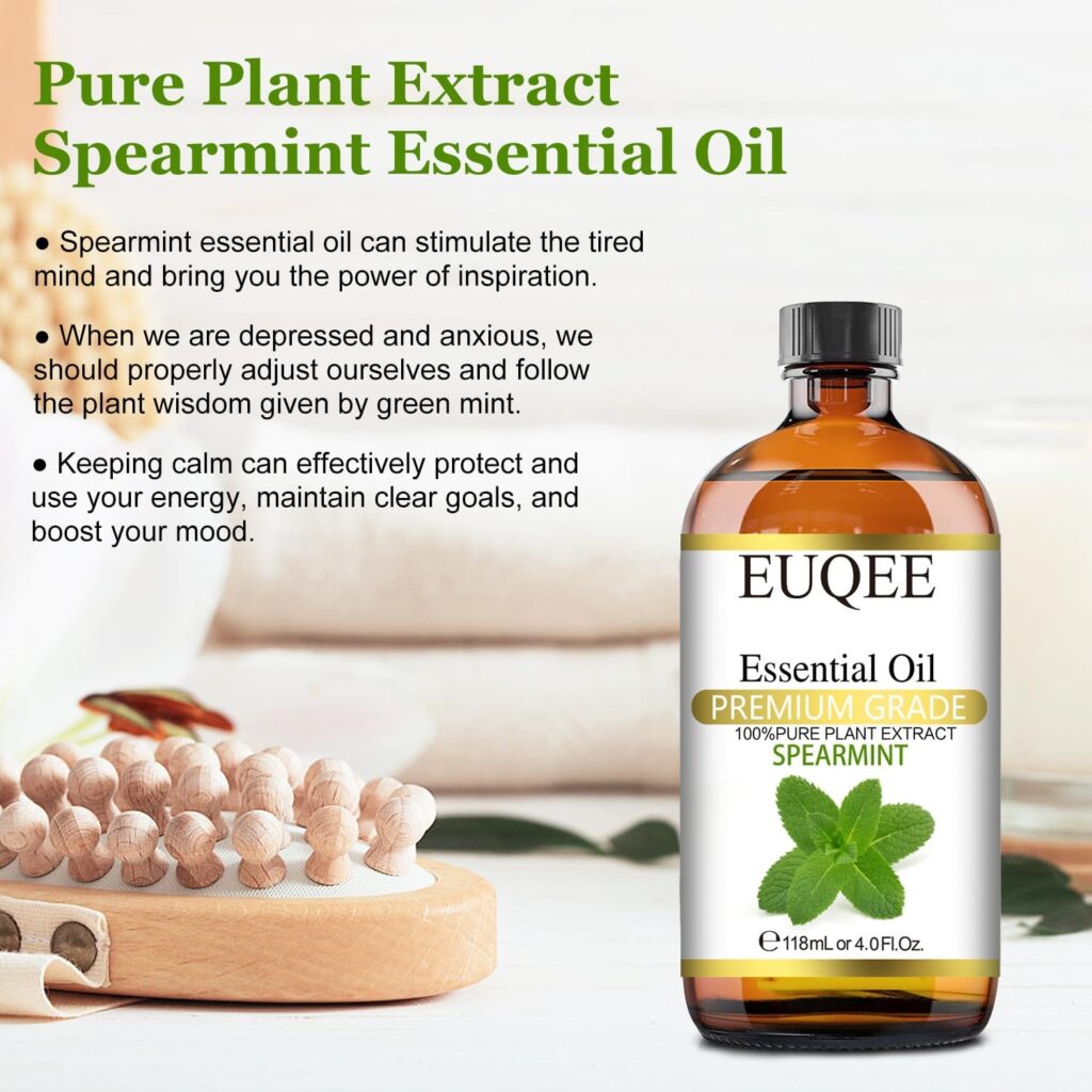 EUQEE Spearmint Essential Oil Premium Grade Spearmint Oil Essential Oil with Glass Dropper, Perfect for Humidifier, Candle Making, Diffusers (118mL/4oz)