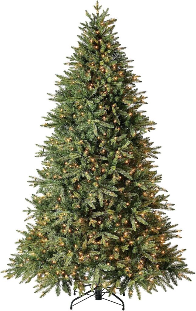 Evergreen Classics 7.5 ft Pre-Lit Colorado Spruce Artificial Christmas Tree, Warm White LED Lights