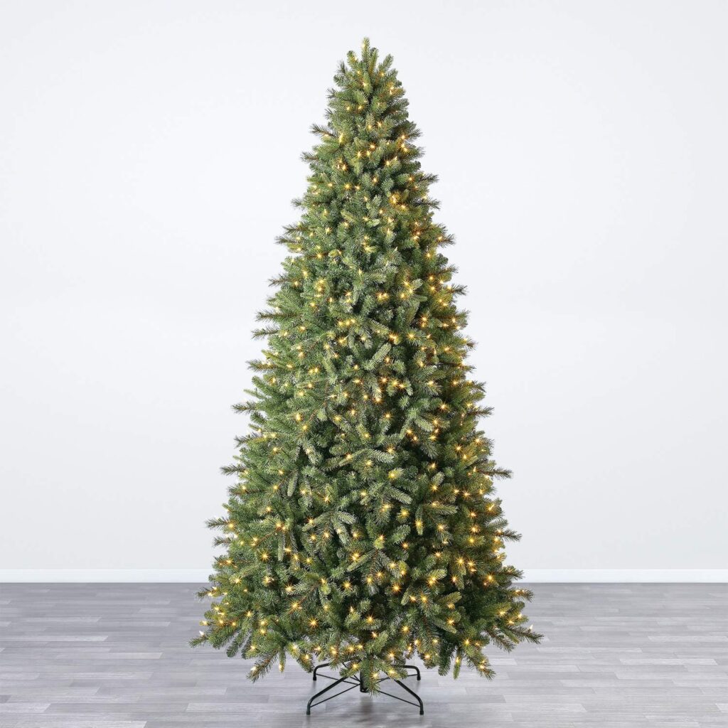 Evergreen Classics 9 ft Pre-Lit Norway Spruce Quick Set Artificial Christmas Tree, Warm White LED Lights