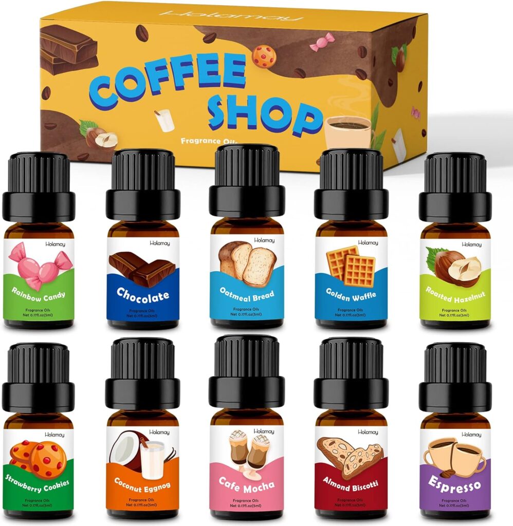 Fragrance Oils, Holamay Coffee Shop Scented Oils 10 x 5ml - Espresso, Cafe Mocha, Chocolate, Almond Biscotti and More Soap  Candle Making Scents, Aromatherapy Essential Oils for Diffuser