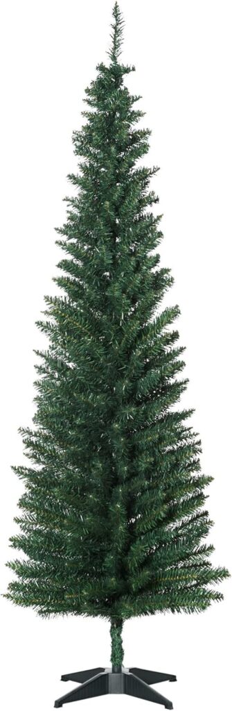 HOMCOM 6 Artificial Pencil Christmas Tree, Slim Xmas Tree with 390 Realistic Branch Tips and Plastic Stand, Green