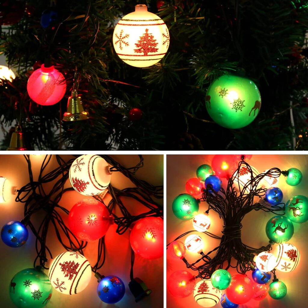 itayak Christmas Ball Ornament Lights, 28ft 25 Bulbs Christmas Tree String Light, Indoor Christmas Lights,Plug in Expandable Wire Lights for Christmas Holiday Party