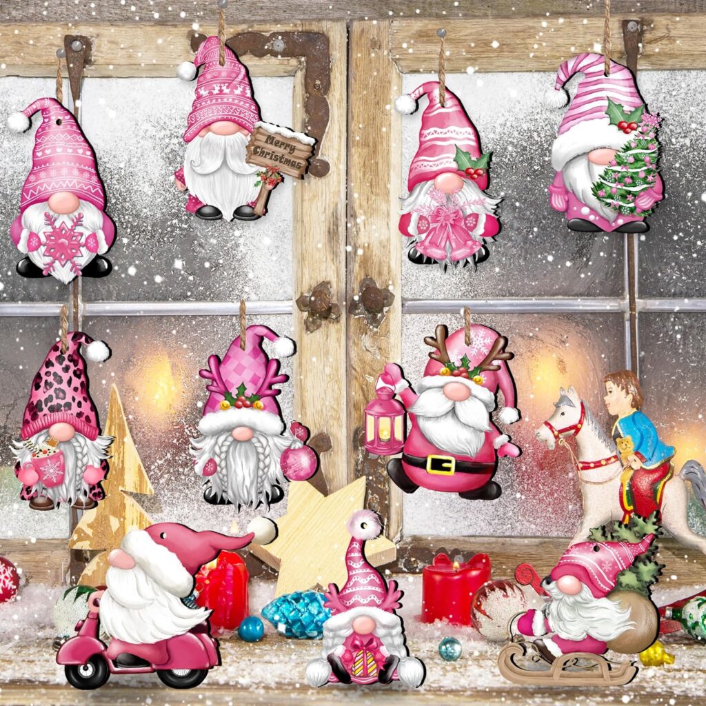 JOPHMO 24 Pieces Christmas Gnome Wooden Ornaments Wood Hanging Decorations for Christmas Tree Santa Clause Elf Hanging Wood Crafts Holiday Decor Xmas Party Supplies (Xmas-Gnomes-B)