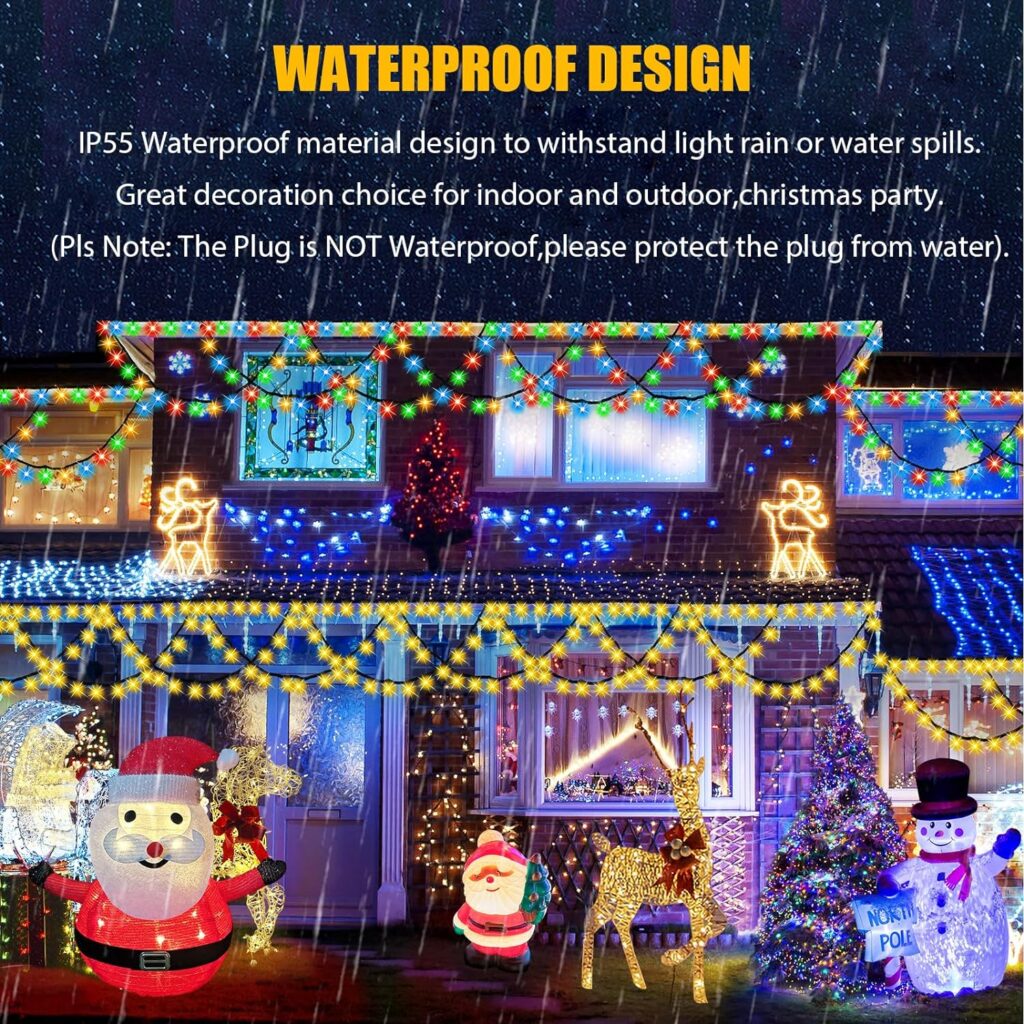 KAZOKU Color Changing Christmas Lights Outdoor Indoor 40ft 380 LED Waterproof Xmas String Lights Warm WhiteMulticolor Christmas Tree Lights For Garden,Holiday,Wedding Party,With Remote,11 Light Modes