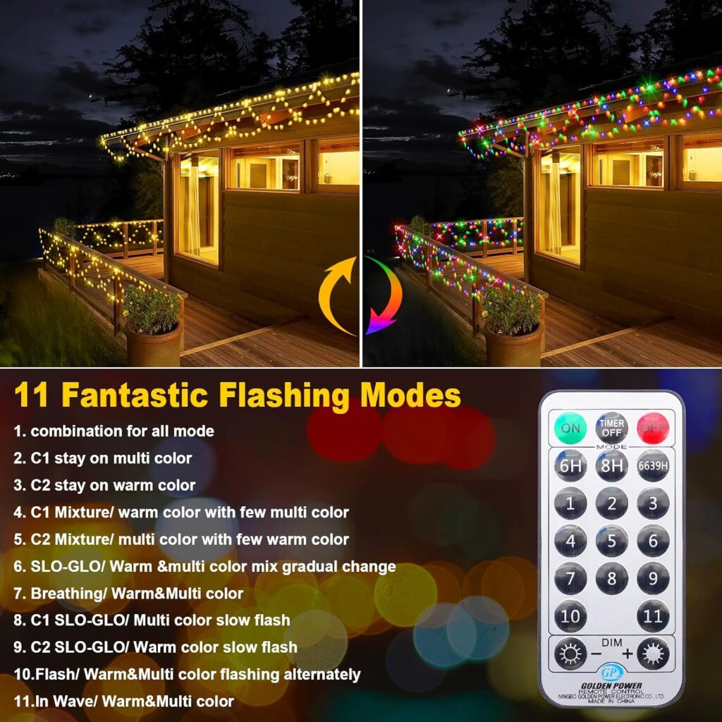 KAZOKU Color Changing Christmas Lights Outdoor Indoor 40ft 380 LED Waterproof Xmas String Lights Warm WhiteMulticolor Christmas Tree Lights For Garden,Holiday,Wedding Party,With Remote,11 Light Modes