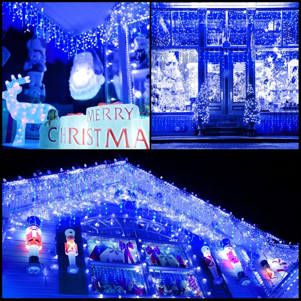 KiflyTooin Led Christmas Lights Outdoor Christmas Decorations Hanging Lights 400LED 8 Modes 75 Drops, Outdoor Indoor Fairy String Lights for Christmas Party, Holiday, Wedding Decorations (Cool White)