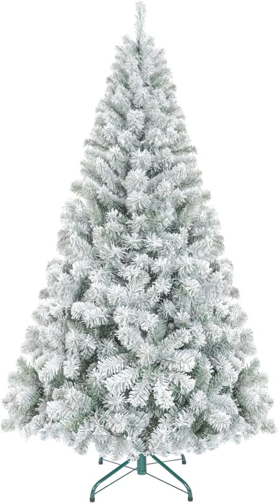 leheyhey 5ft Snow Flocked Artificial Christmas Tree Holiday Xmas White Tree for Home Office Holiday Party Indoor Outdoor Decoration Full Christmas Tree with 407 Branch Tips and Metal Foldable Stand