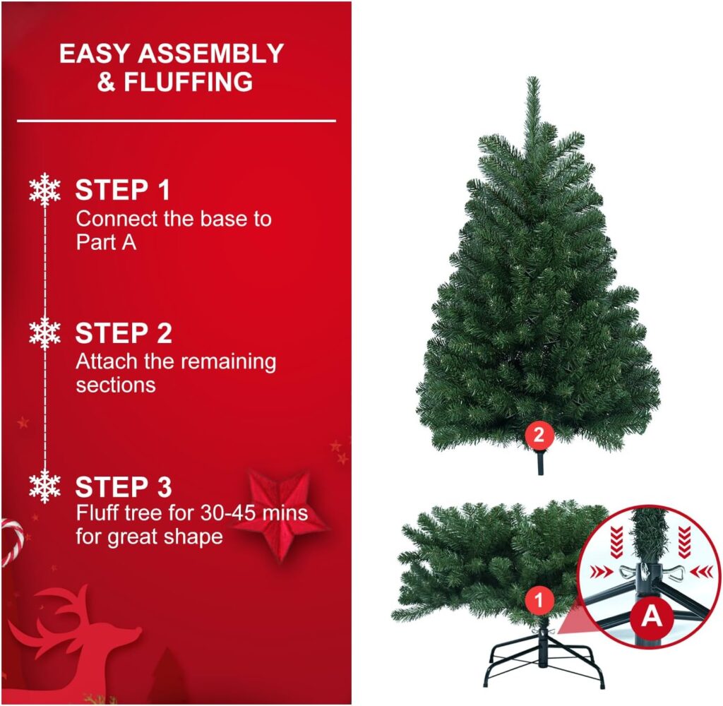 leheyhey Artificial Christmas Tree 4FT PVC Material Simulation Spruce Christmas Party Decoration, Quick Assembly Suitable for Family Interaction, Recyclable and Environmentally Friendly