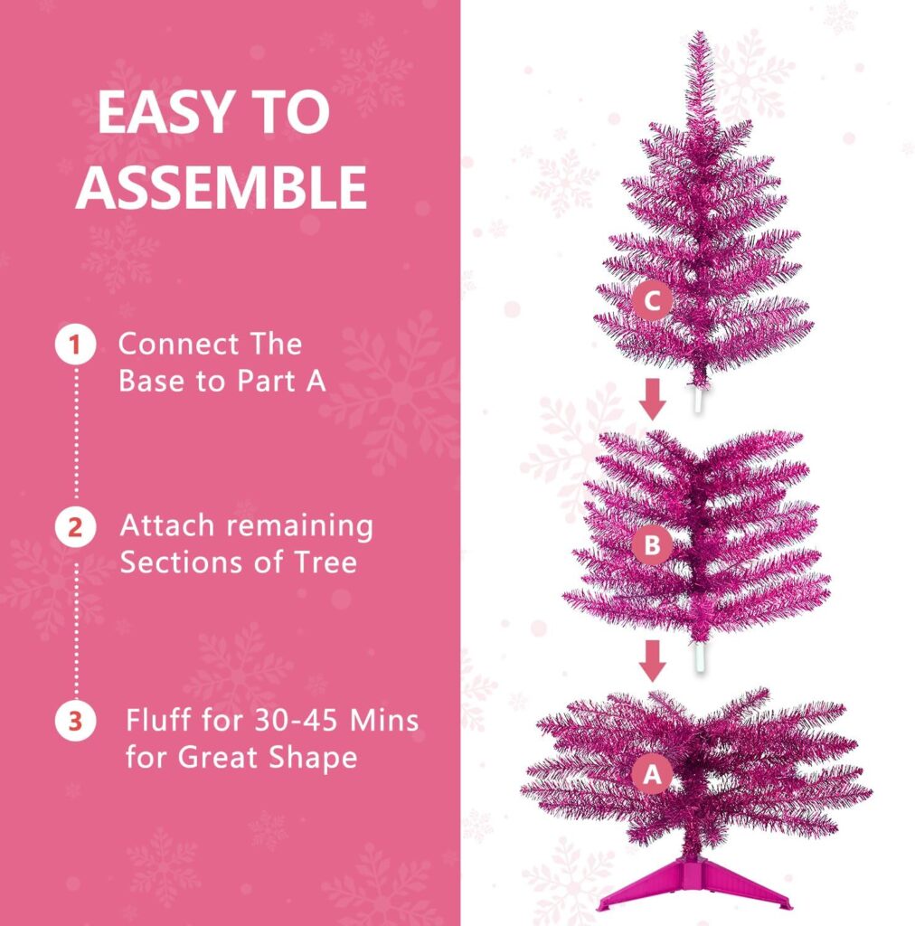 leheyhey Pink Halloween Christmas Tree 4FT Includes Brackets, Sequin Leaves Suitable for Halloween Party Decoration, Small and Easy to Assemble, Occupying Small Space