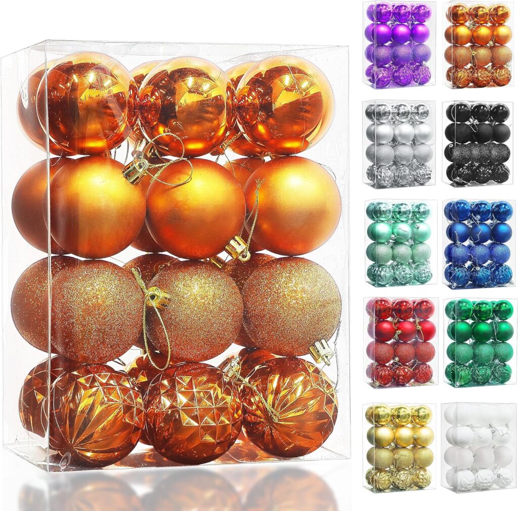 Lulu Home Christmas Ball Ornaments, 24 Ct Pre-Strung Xmas Tree Decorations, Holiday Hanging Balls Orange 2.36