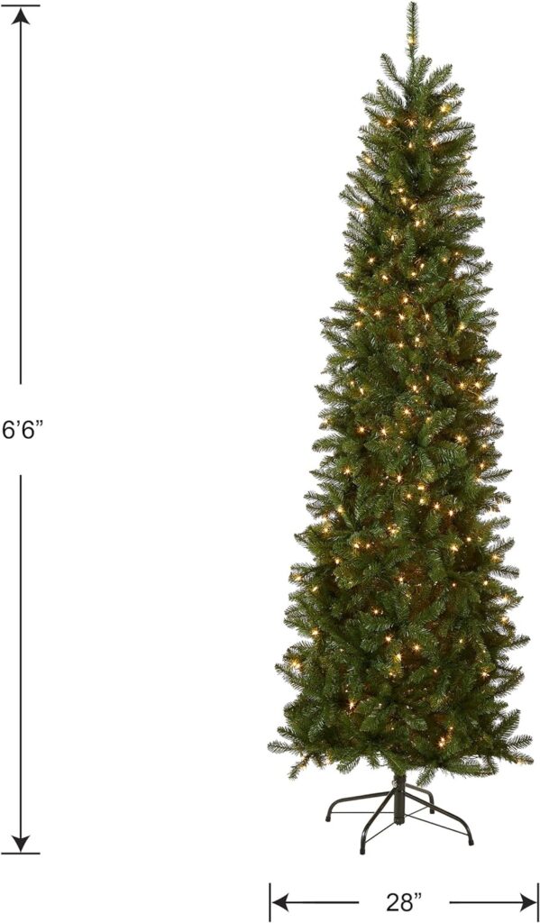 National Tree Company Artificial Pre-Lit Slim Christmas Tree, Green, Kingswood Fir, White Lights, Includes Stand, 6.5 Feet