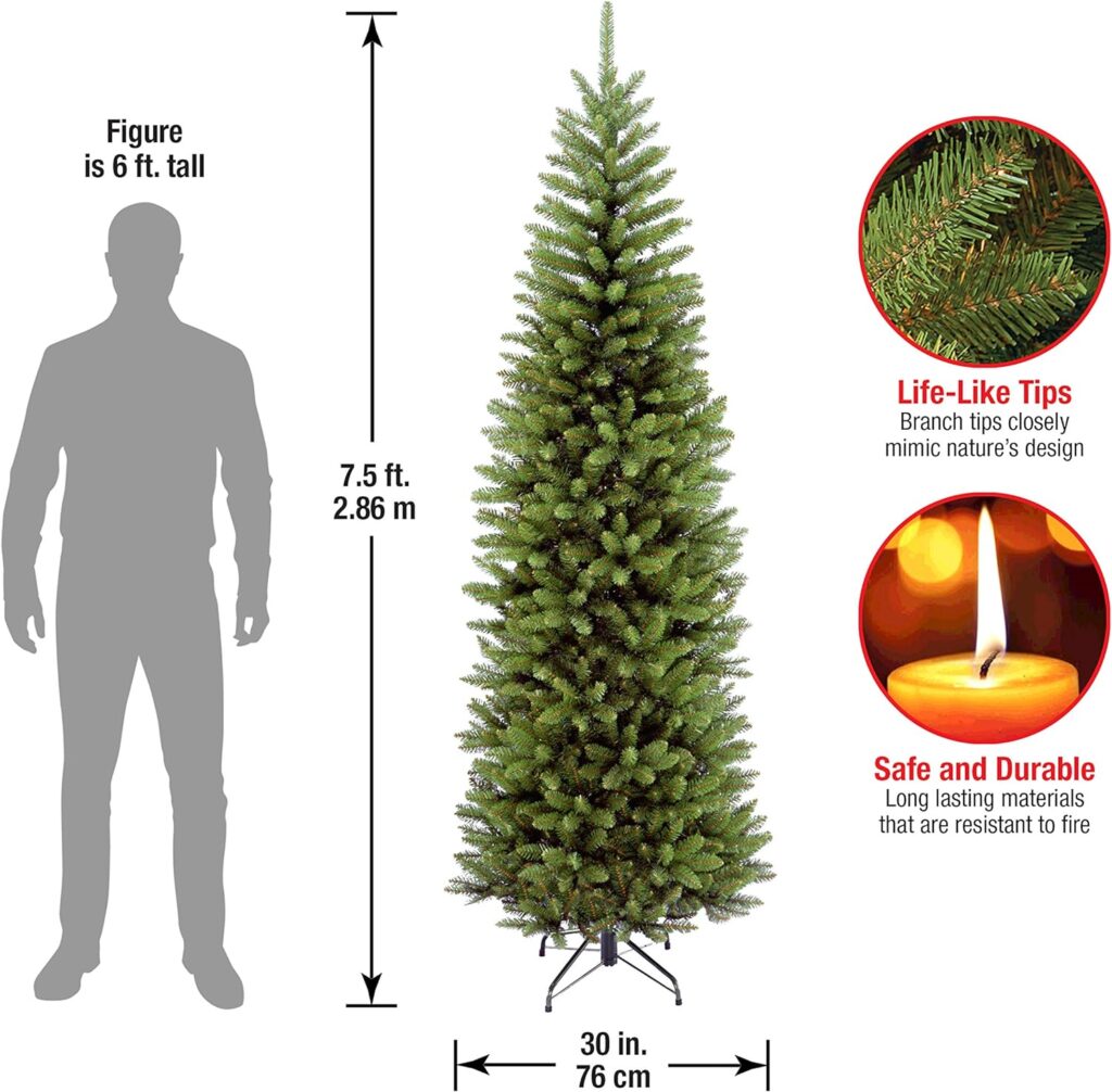 National Tree Company Artificial Slim Christmas Tree, Green, Kingswood Fir, Includes Stand, 7.5 Feet