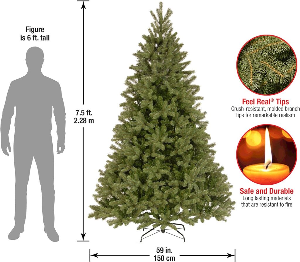 National Tree Company Feel Real Artificial Full Downswept Christmas Tree, Green, Douglas Fir, Includes Stand, 7.5 Feet