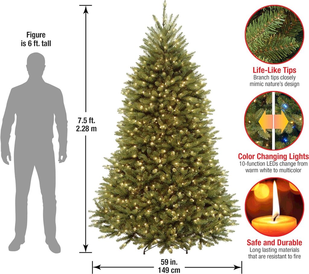 National Tree Company Pre-Lit Artificial Full Christmas Tree, Green, Dunhill Fir, Dual Color LED Lights, Includes Stand, 10 Feet