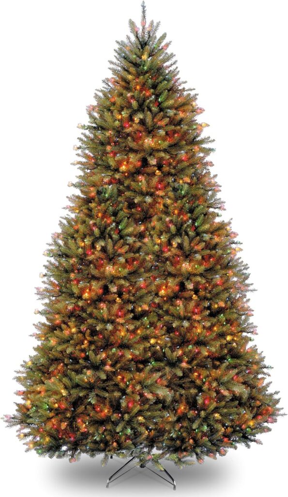 National Tree Company Pre-Lit Artificial Full Christmas Tree, Green, Dunhill Fir, Dual Color LED Lights, Includes Stand, 7.5 Feet