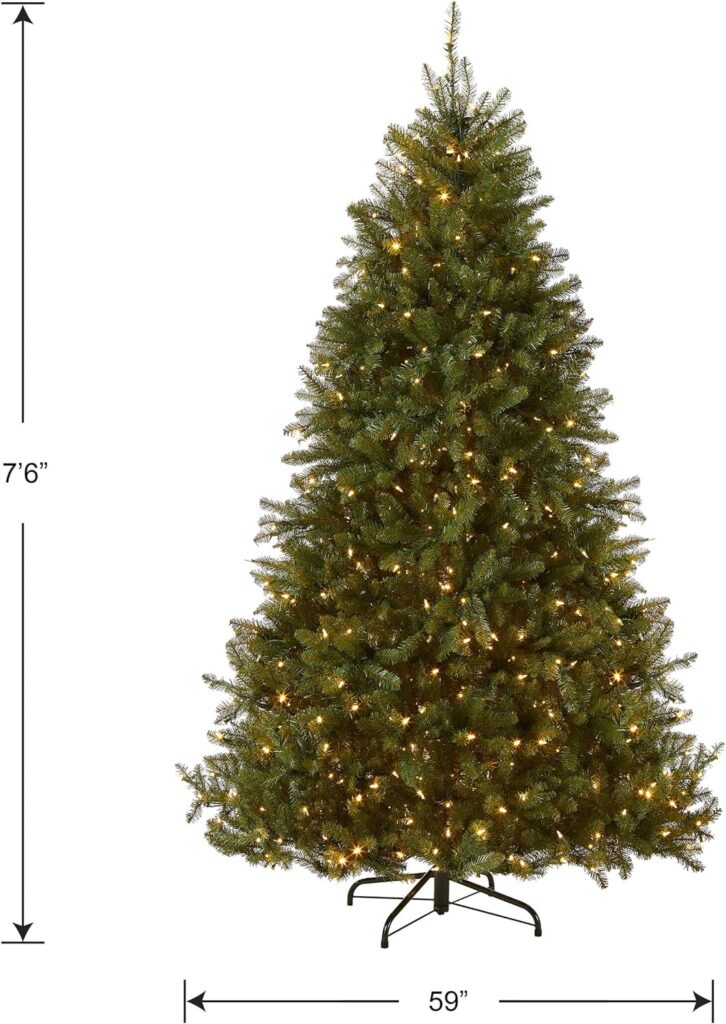 National Tree Company Pre-Lit Artificial Full Christmas Tree, Green, Dunhill Fir, Dual Color LED Lights, Includes Stand, 7.5 Feet