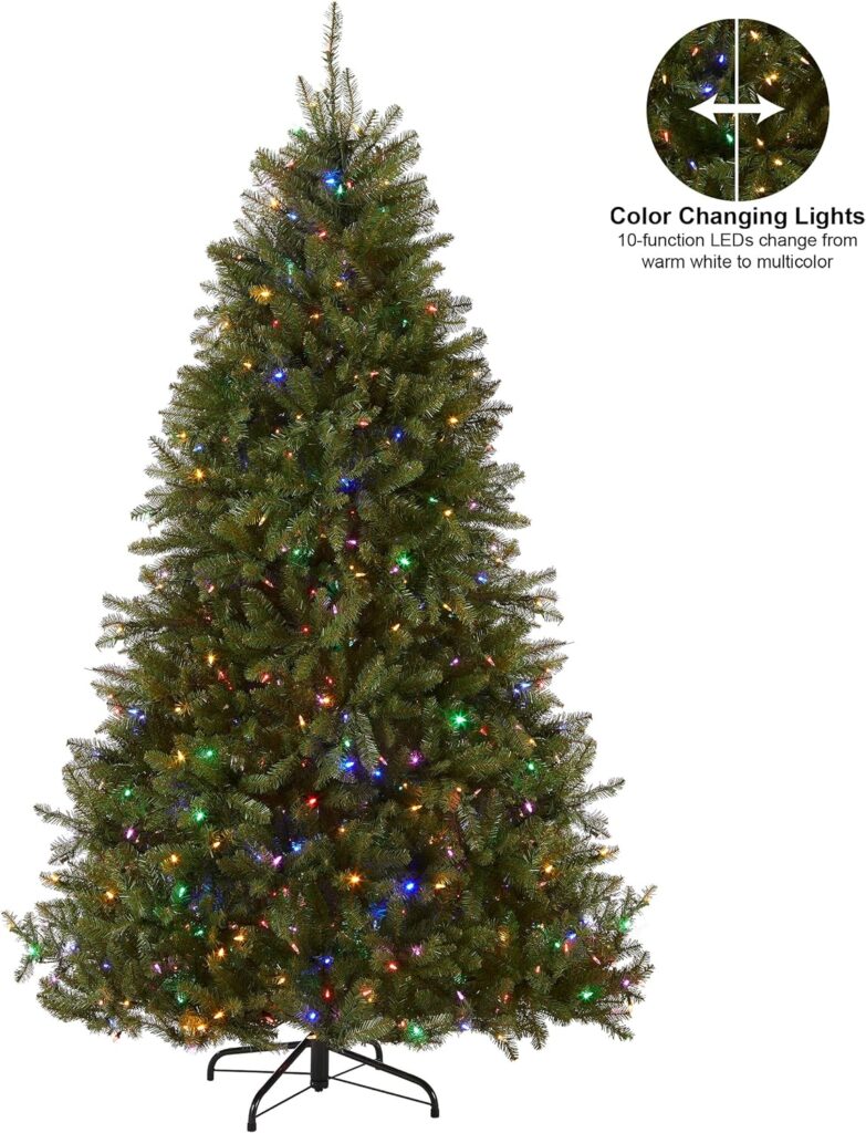 National Tree Company Pre-Lit Artificial Full Christmas Tree, Green, Dunhill Fir, Dual Color LED Lights, Includes Stand, 7.5 Feet