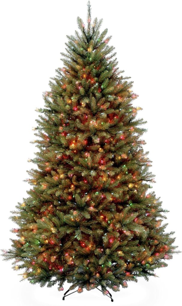 National Tree Company Pre-Lit Artificial Full Christmas Tree, Green, Dunhill Fir, Dual Color LED Lights, Includes Stand, 7.5 Feet