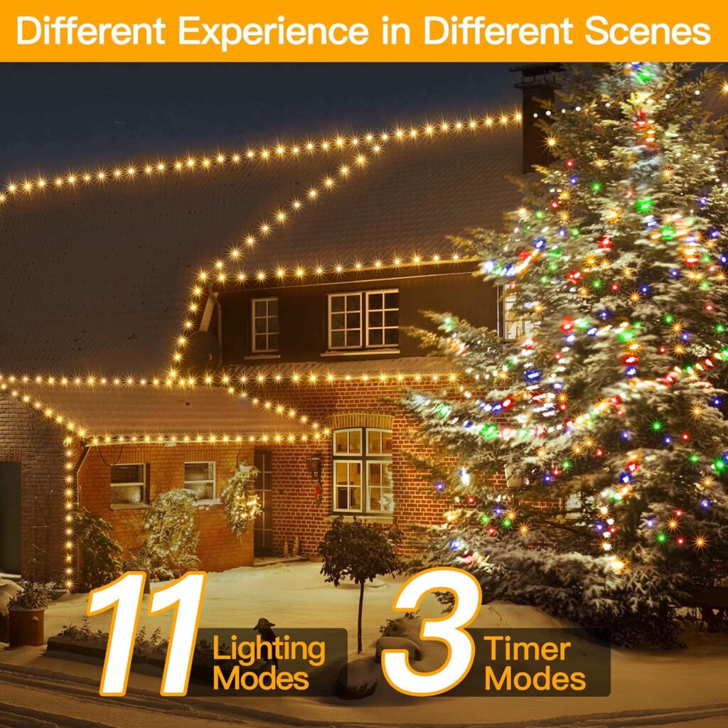 Ollny Christmas Lights 800LED 262FT Plug in, IP67 Waterproof Green Wire Outdoor Christmas Lights with Remote, 8 Modes with Timer Christmas Tree Lights for House Indoor Xmas Decorations (Multicolored)