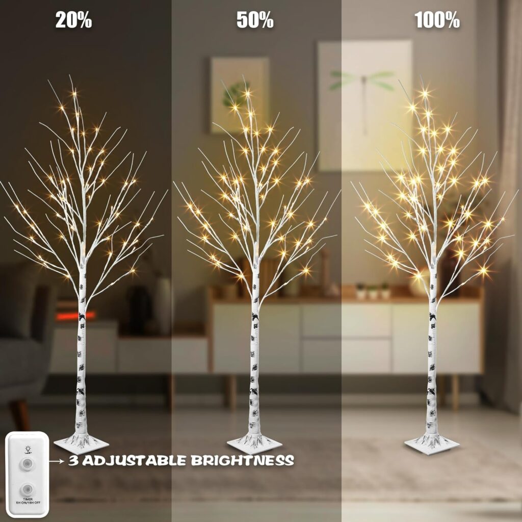 PEIDUO Christmas Decorations, 2FT Birch Tree with LED Lights, Warm White Light up Tree Lamp, Fairy Light Spirit Tree for Xmas Indoor Home Table Fireplace Decor, Battery Powered, 6H/18H Timer (2PK)