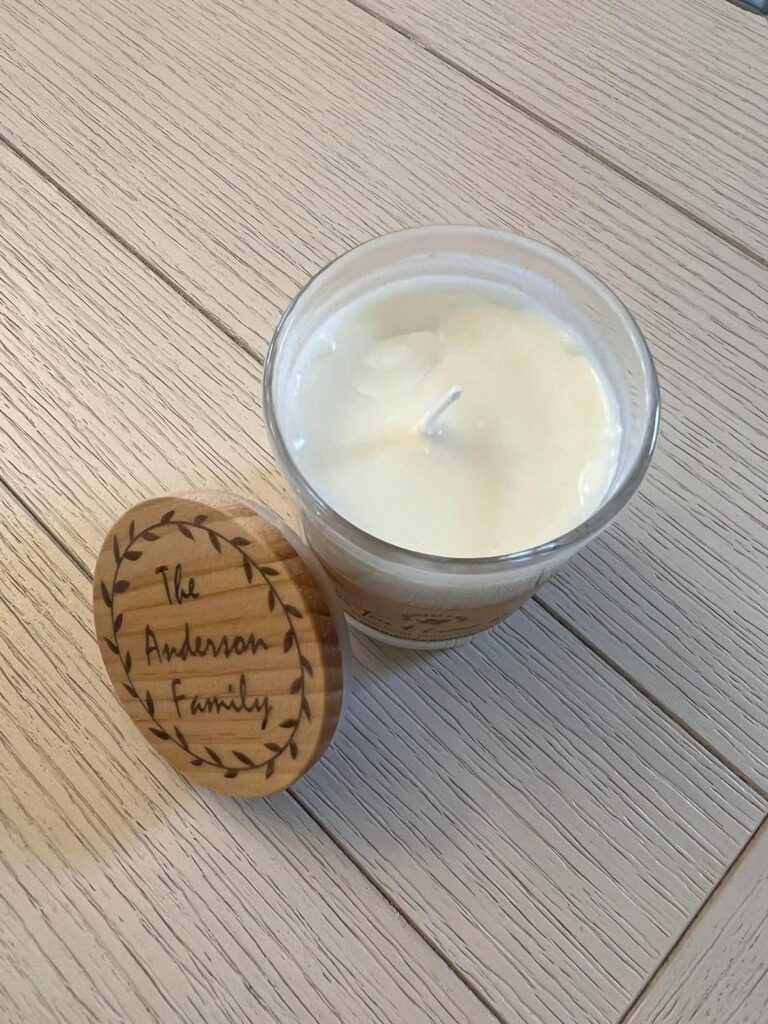 Personalized Natural Soy Wax Candle Wood Essential Oil Scent Glass Jar Floral Wreath With Name Holiday Christmas Fall Fruit (Lavender, Wreath 9)