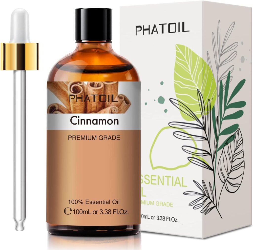 PHATOIL 100ML Cinnamon Essential Oil, Huge 3.38fl.oz Bottle Cinnamon Oil, Aromatherapy Oils for Diffuser, Humidifier, DIY, Essential Oil Singles