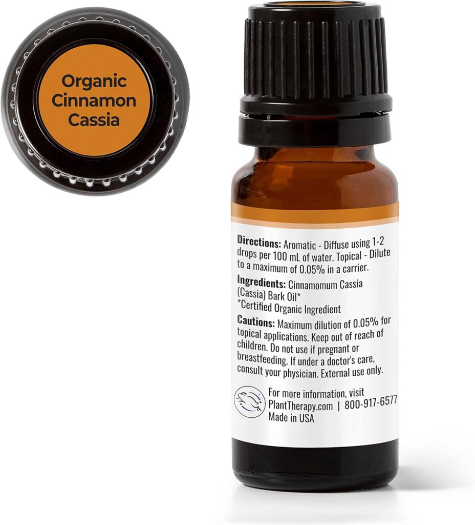 Plant Therapy USDA Certified Organic Cinnamon Cassia Essential Oil 10 mL (1/3 oz) 100% Pure, Undiluted, Therapeutic Grade