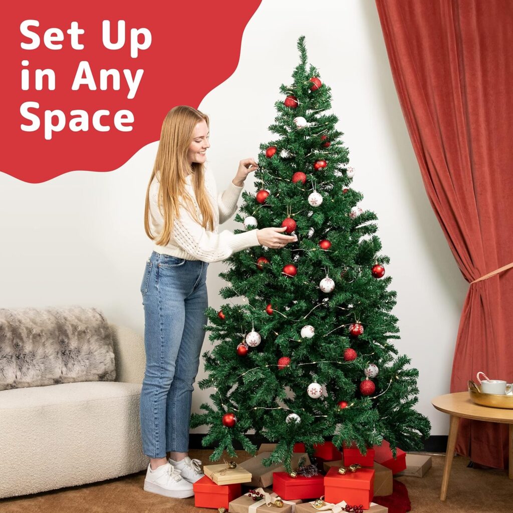 Prextex Premium 6Ft Christmas Tree with 1200 Tips for Fullness - Artificial Canadian Fir Full Bodied Christmas Tree 6ft with Metal Stand, Lightweight and Easy to Assemble