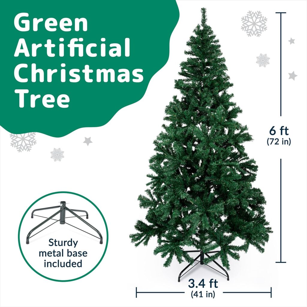 Prextex Premium 6Ft Christmas Tree with 1200 Tips for Fullness - Artificial Canadian Fir Full Bodied Christmas Tree 6ft with Metal Stand, Lightweight and Easy to Assemble