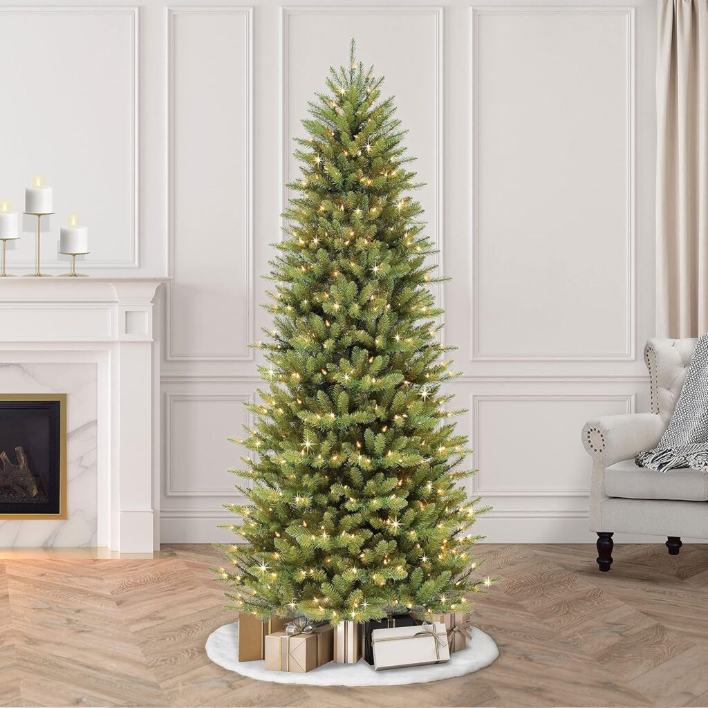 Puleo International 7.5 Foot Pre-Lit Slim Fraser Fir Artificial Christmas Tree with 500 Clear UL Listed Lights, Green