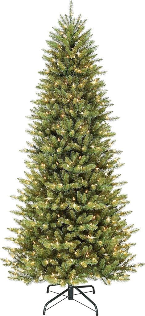 Puleo International 7.5 Foot Pre-Lit Slim Fraser Fir Artificial Christmas Tree with 500 Clear UL Listed Lights, Green