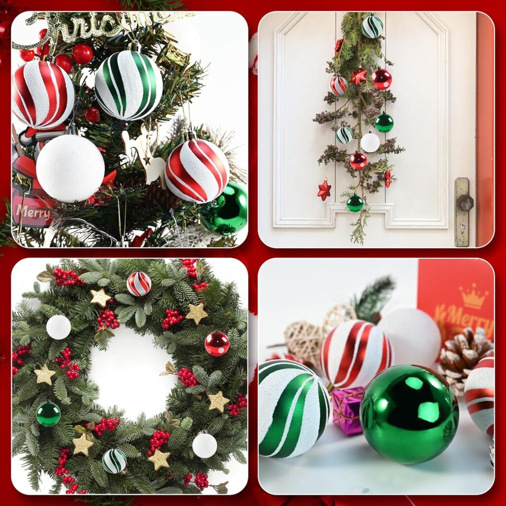 pyntop 30 PCS Christmas Balls Ornaments, 2.36 Red Green White Christmas Balls, Shatterproof Xmas Balls Decoration for Christmas Tree, Painting  Glittering Christmas Hanging Ball for Party Event