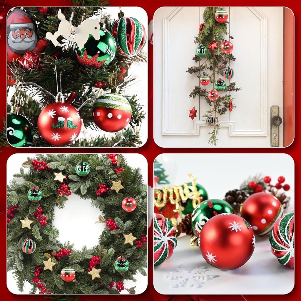 pyntop 30 PCS Christmas Balls Ornaments, 2.36 Red Green White Christmas Balls, Shatterproof Xmas Balls Decoration for Christmas Tree, Painting  Glittering Christmas Hanging Ball for Party Event