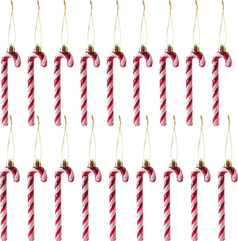 Rcanedny 18 Pieces Christmas Glitter Candy Cane Crutch Pendant Christmas Tree Hanging Ornament for Xmas Party Favors Holiday Decoration (Red)