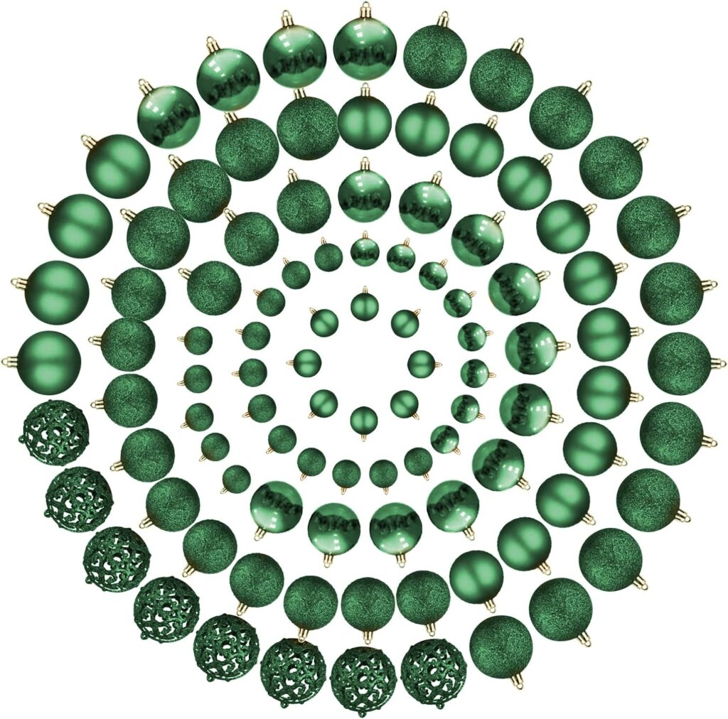 REBELLA 100-Pack Christmas Ball Ornaments, Shatterproof Christmas Ornaments Set, Xmas Seasonal Decorative Pendants for Christmas Tree Party Holiday Indoor Outdoor Decor (Green)