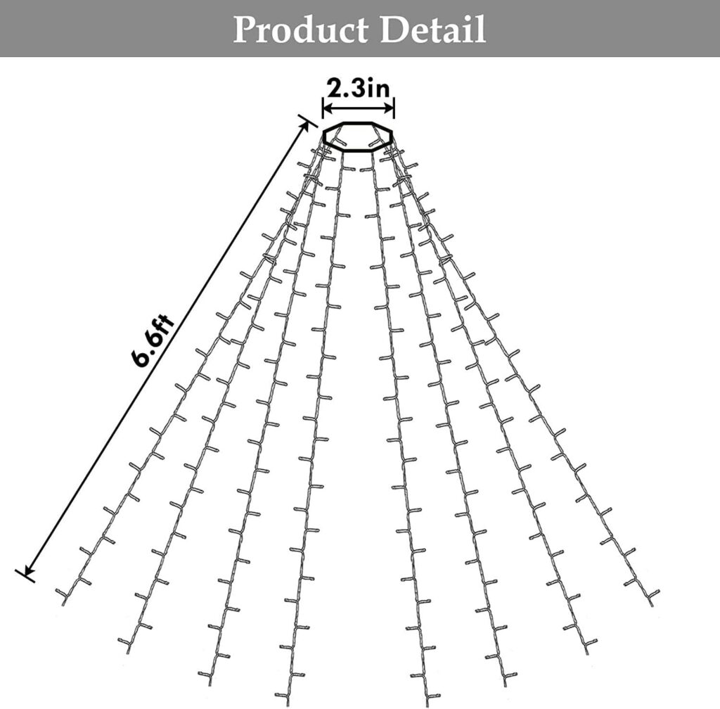 Renoliss 6.6FT x 8 Drop Lines Christmas Tree Waterfall Lights, 280 LED Christmas Lights Strings Indoor Outdor, 8 Modes Xmas Decorative Lights Plug in for 6FT- 8FT Xmas Tree Decorations (Warm White)