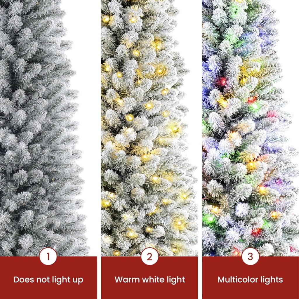 SHareconn 7.5ft Prelit Snow Flocked Artificial Holiday Christmas Tree with Remote, 470 Warm White  Multi-Color Lights, Full Snow Branch Tips for Home, Office, Party Decoration, 7.5 FT, White : Home  Kitchen