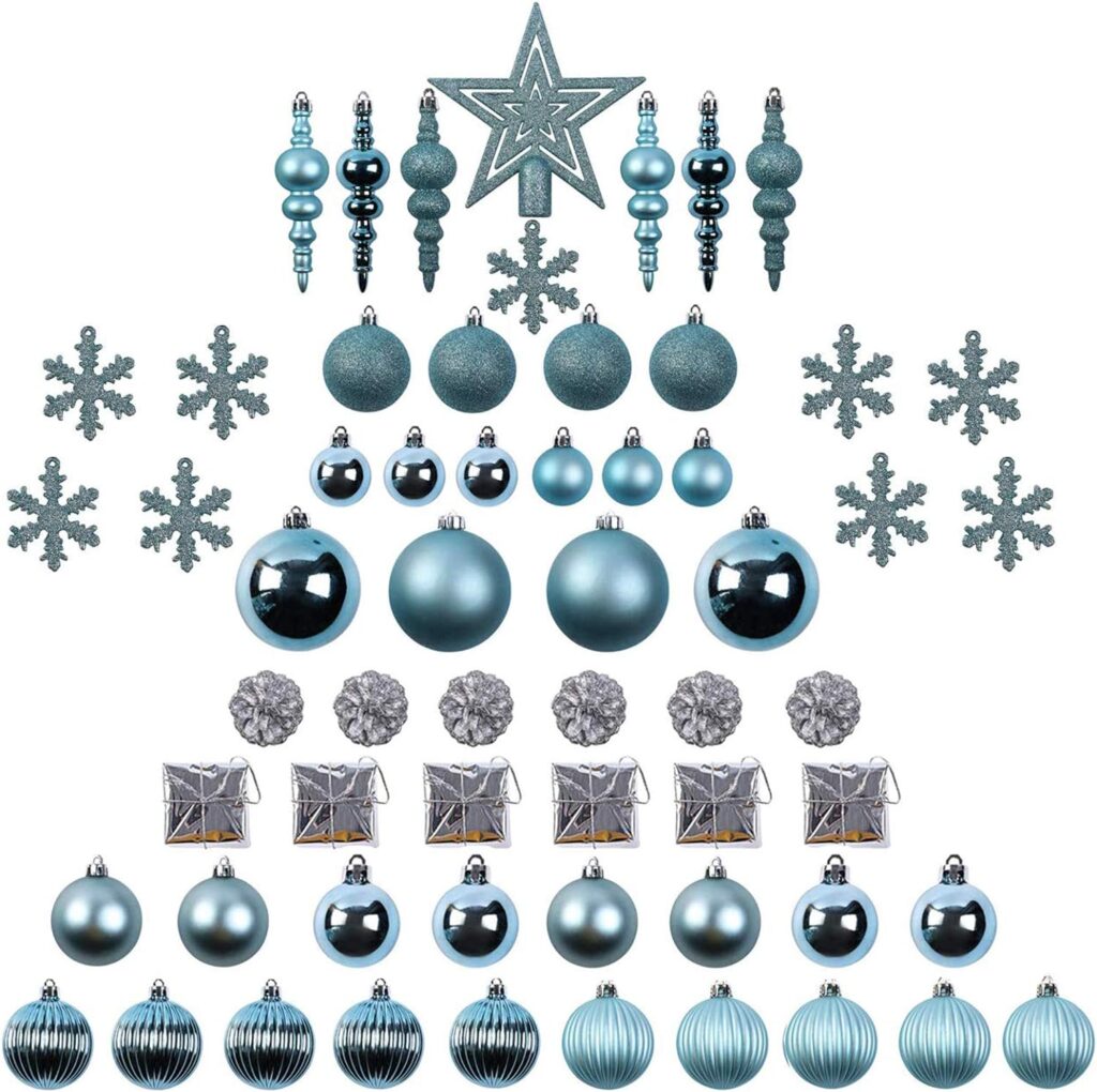 Sunnyglade 60ct Blue Christmas Tree Ball Ornaments Set Shatterproof Christmas Bling-Bling Hanging Decoration with Hand-held Gift Package for Xmas Tree Holiday Wedding Party