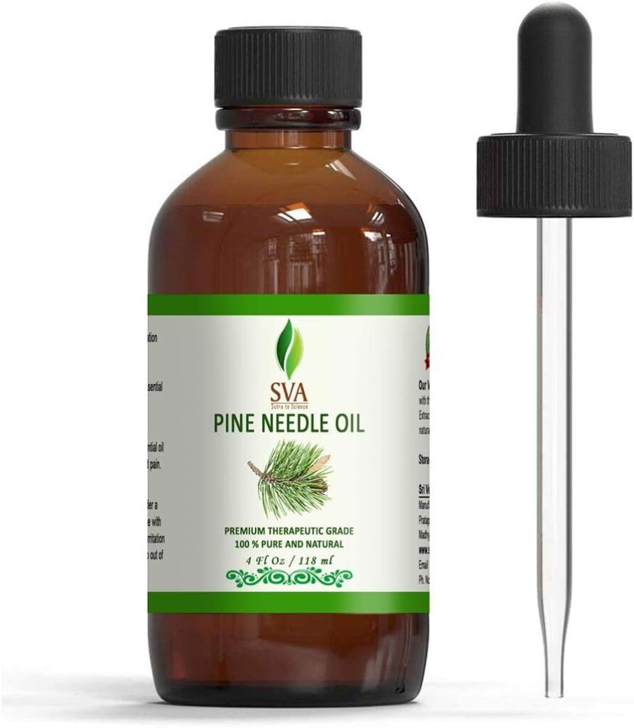 SVA ORGANICS Pine Needle Essential Oil Large Size 4 OZ (118 ML) Therapeutic Grade, 100% Pure Premium Grade Oil for Skin and Hair Care