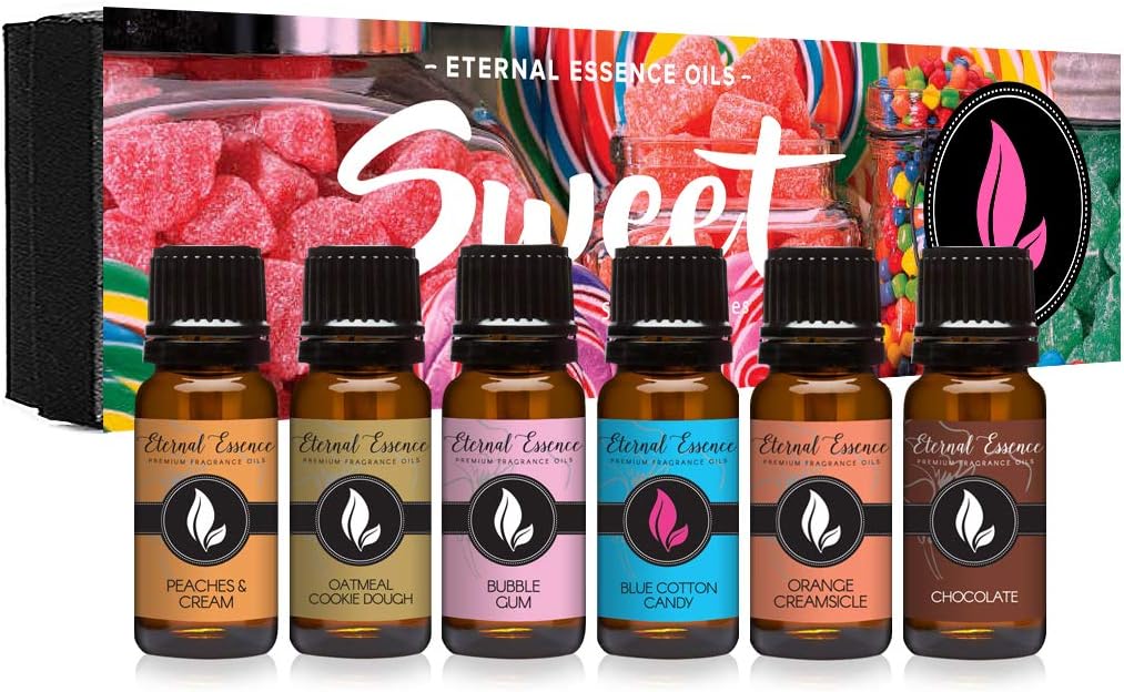 Sweet Gift Set of 6 Premium Grade Fragrance Oils - Bubble Gum, Orange Creamsicle, Peaches  Cream, Blue Cotton Candy, Oatmeal Cookie Dough, Chocolate - 10Ml - Scented Oils