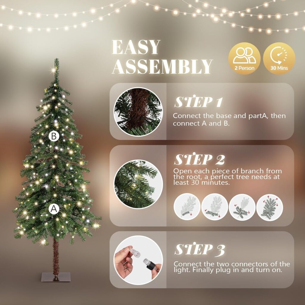 VINGLI 5ft Pre-lit Artificial Christmas Tree with Warm White LED Light, Slim Xmas Tree with 230 Realistic Branch Tips for Home, Office, Party Decoration Indoor Outdoor