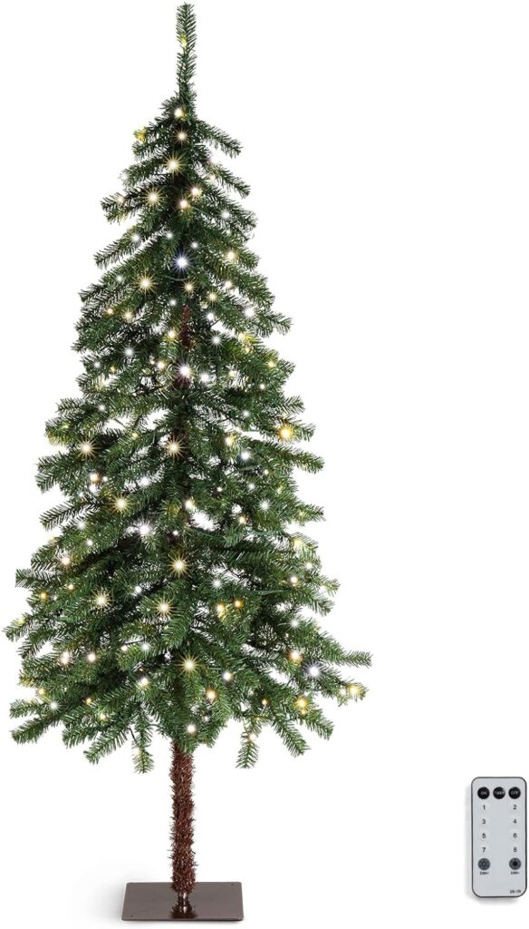 VINGLI 5ft Pre-lit Artificial Christmas Tree with Warm White LED Light, Slim Xmas Tree with 230 Realistic Branch Tips for Home, Office, Party Decoration Indoor Outdoor